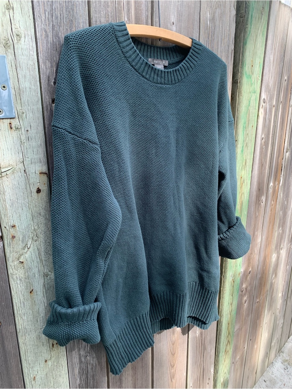 Matty M 100% Cotton Teal Green Textured Knit Oversized Sweater Size M